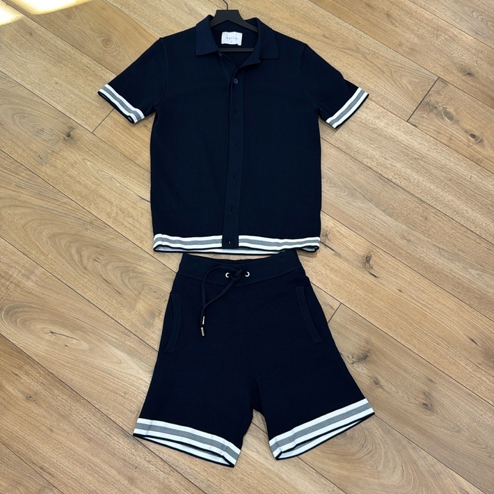 Blue and White Casual Button Down Shirt with Casual matching shorts